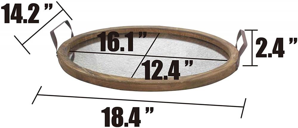 Plateau en bois avec poignées en métal et base de miroir