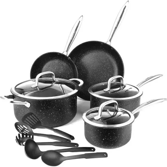 13-Piece Black Double Layer Bottom Casserole Induction Cookware Set