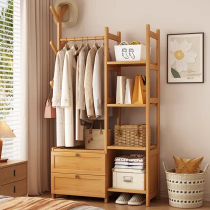 Sleek Bamboo Entryway Coat Rack with Hooks