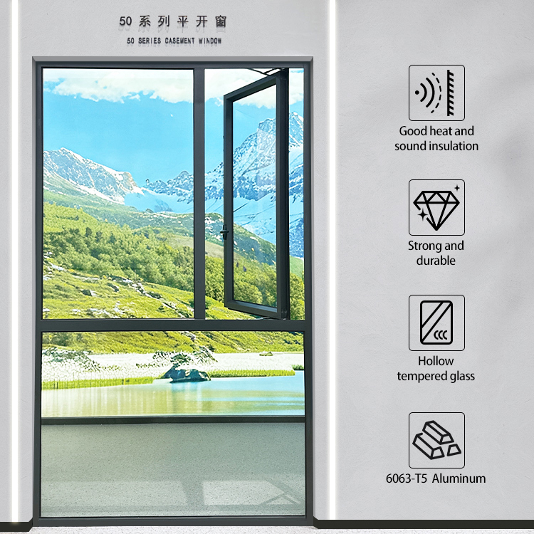 Aluminum Tempered Glass Casement Window Heat Insulation