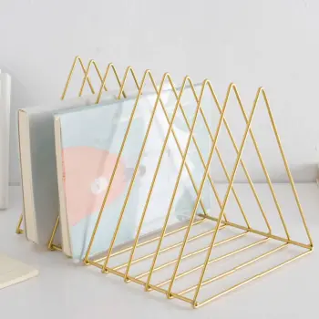 1PCS Gold Nordic simple wrought iron desktop storage rack shelf file magazine storage box office rack jewelry