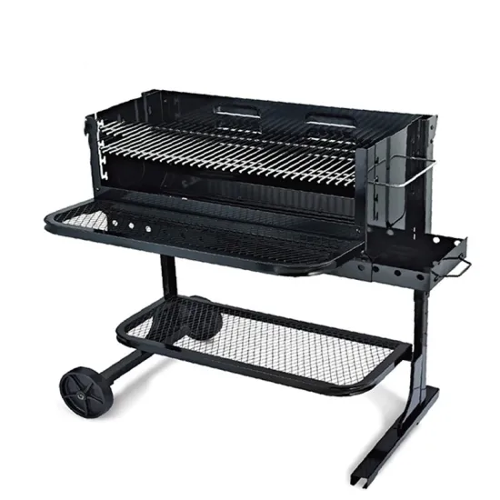 Big Size Black Coated Charcoal BBQ Grill with Both Grid Front and Lower Shelf