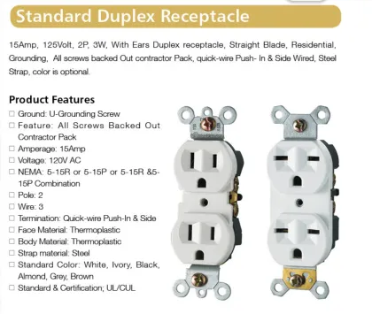 American Switch Power Modular Socket Wall Switch Electrical Outlet U/L CU/L LD3010 3011 3014 3016