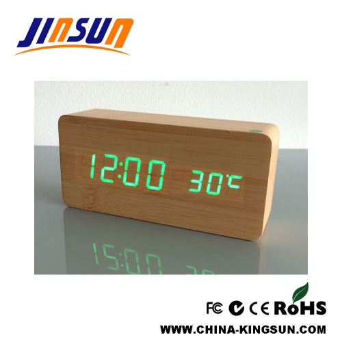 Alarme de bambu do relógio do Desktop da cor com exposição conduzida