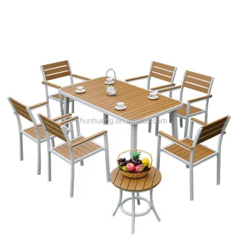 Plastic Wood Table and Chair Sets for Outdoor Wood Furniture Patio Dining