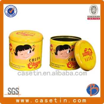 Printing round yellow lollipop tin cans with lids for sale supplier