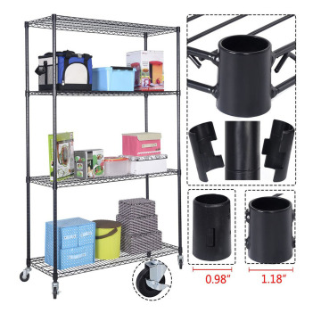 Black Powder Coating 4-Tier Organizer Kitchen Wire Shelving Commercial Grade adjustable wire shelving Houseware Utility storage