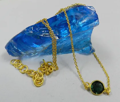 925 Sterling Gold Plated Green Tourmaline hydro Necklace