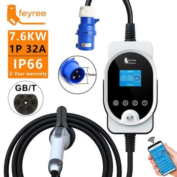 Feyree 7.4KW 32A Car Charger: Portable EV Wall Charger and Power Station