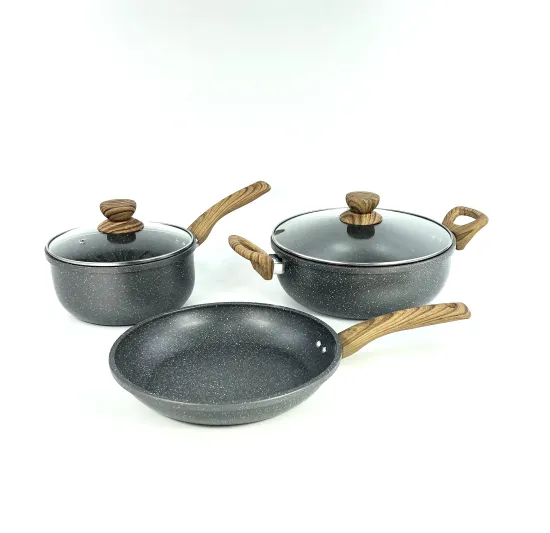Rolled Edge Marble Non Stick Sauce Pan and Fry Pan Set