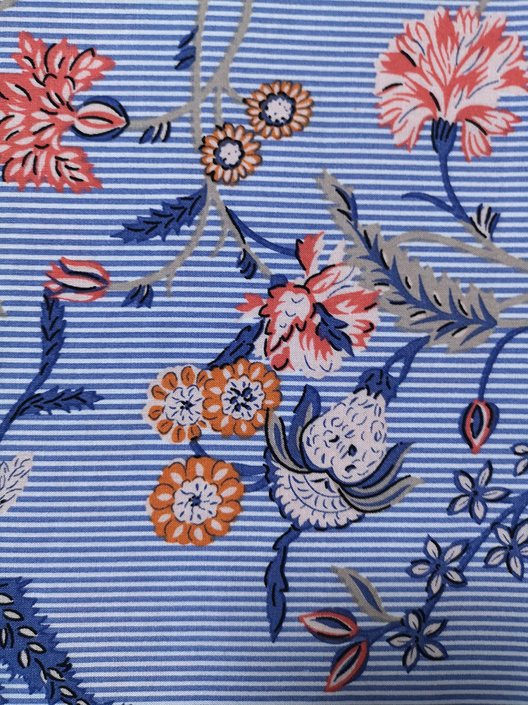 Stripe Flower Rayon Voile 60S Printing Woven Fabric