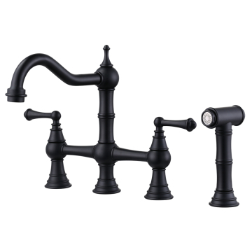 Rubinetto da cucina nera vintage con spruzzatore estraibile, rubinetto a 4 bucce da 8 pollici a 2 pollici