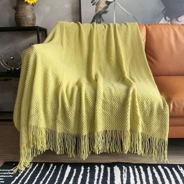Wholesale Lightweight Acrylic Knit Blankets with Textured Bubble Knit Design for Sofa and Bed, Including Tassel Decorations