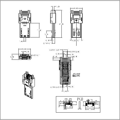 MUMS05 Micro USB 11P Plug Straddle B Type