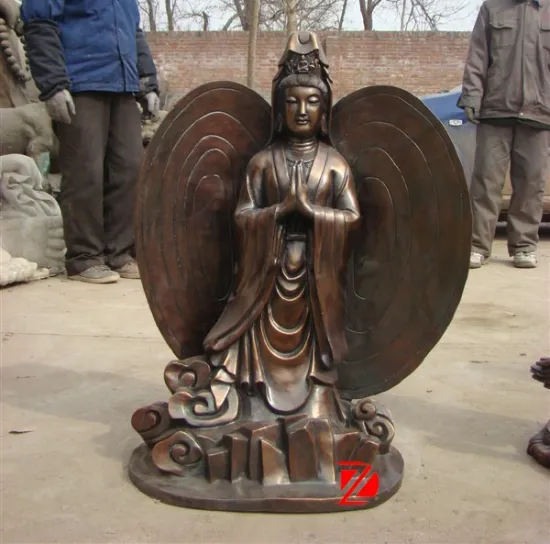 Bronze standing buddha statue with wings