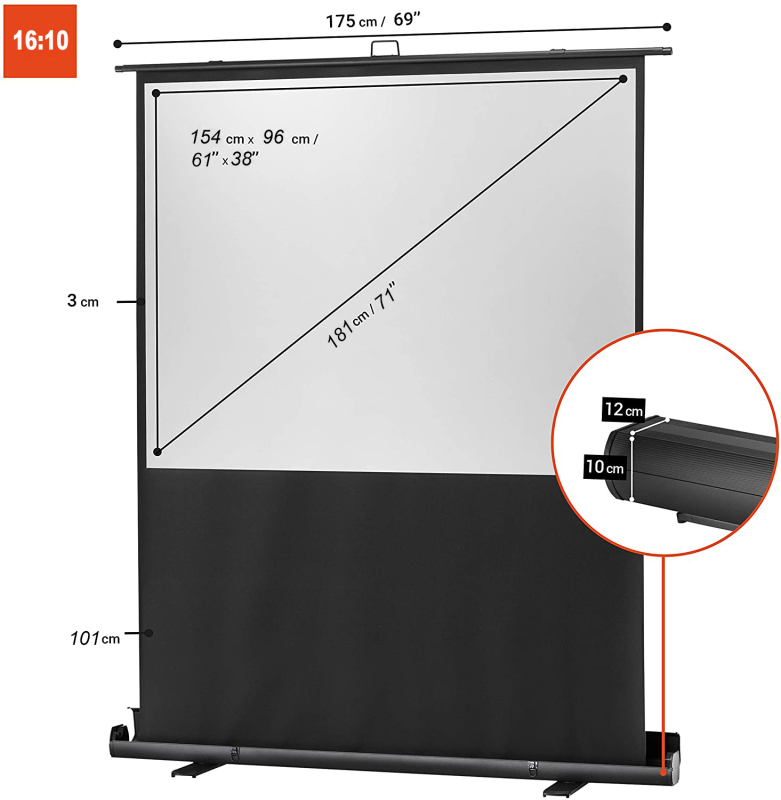 160x100cm pull down floor rising projection screen