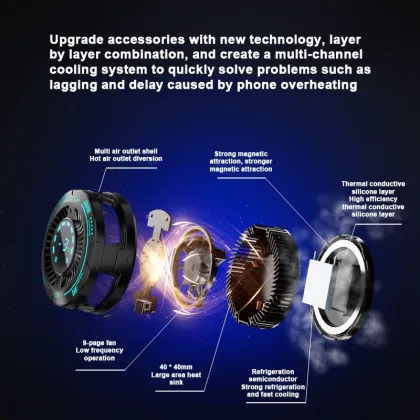 Magnetic Mobile Phone Radiator Game Cooler with Large Screen Temperature Display