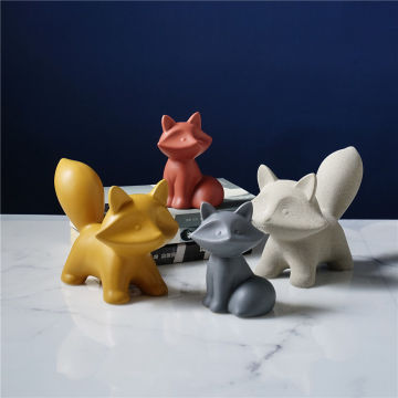 Ceramic Fox Ornament - Cute Animal Porcelain Tabletop Decoration