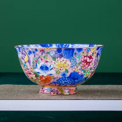 High-End Jingdezhen Imperial Porcelain Gift Bowl Set with Enamel Flower Design