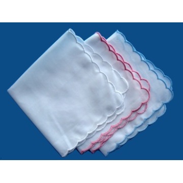 White Wedding Cotton Embroidered Scalloped Edge Handkerchief