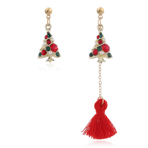 Women Christmas Tassel Earrings Set Tree Jingle Bell Deer Girls Cute Simple Drop Ear Rings Gifts