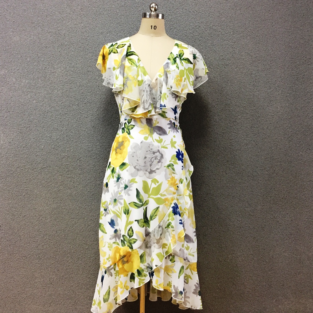 Women's polyester printed short sleeves long dress