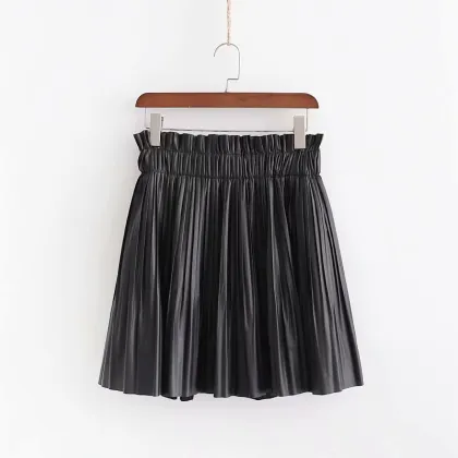 Pleated PU Leather Mini Skirt