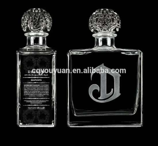 Square shape decorated empty tequila glass bottle 750ml