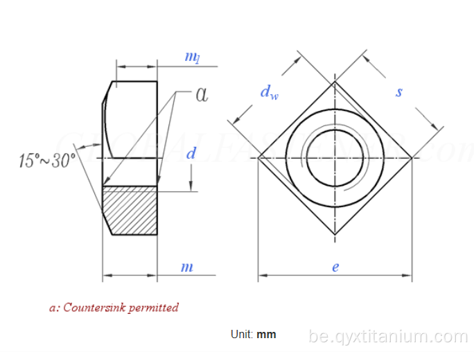 Карыстальніцкая гайка Gr5 Titanium Square для аўтамабільнага нанясення