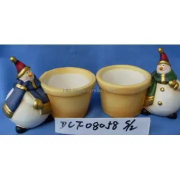 Ceramic Flower Pot With Snowman