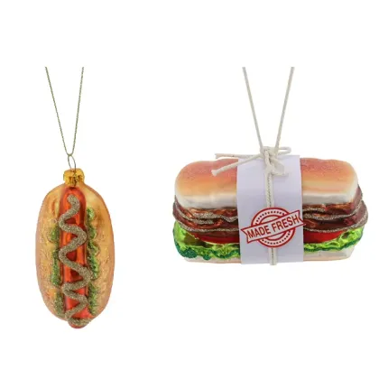 Cute Hand-Made Christmas Glass Blown Ornaments & Burger Fries Figurines