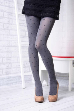 Thick Velvet Pantyhose Grey Color Bow Heart Dot Pattern Tights 123