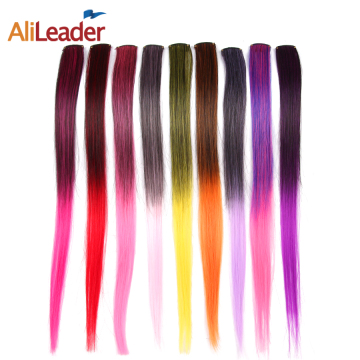 AliLeader Wholesale Ombre Hair Extension Clip In One Piece Synthetic Silky Straight Afro Clip In Hair Extension