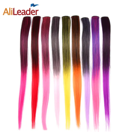 AliLeader Wholesale Ombre Hair Extension Clip In One Piece Synthetic Silky Straight Afro Clip In Hair Extension