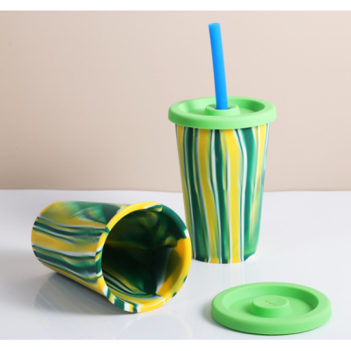 Custom Silicone Tumbler Cup with Lid and Straw