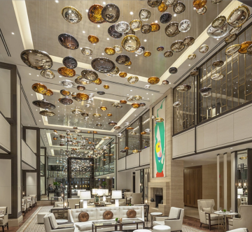 Custom amber chandelier for hotel corridor