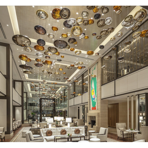 Custom amber chandelier for hotel corridor