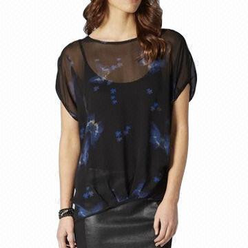 Women's Woven Vintage Butterfly Top, 100% Silk