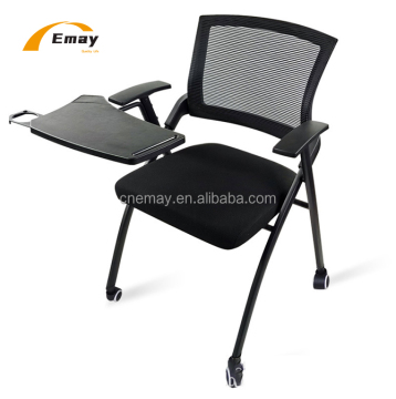 Rolling Wheels Foldable Training Chair with Writing Pad for Office and Meeting Rooms