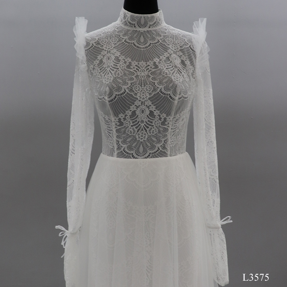 White Vestidos De Novia Floor Length A Line Long Sleeve Lace Wedding Dresses