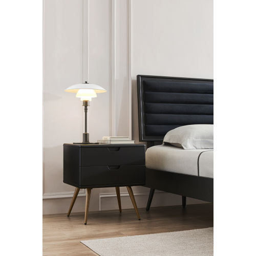 Domestic Use Square Modern Bedside Tables Noiseless Black Two Layers Drawers Bedside Tables Supplier