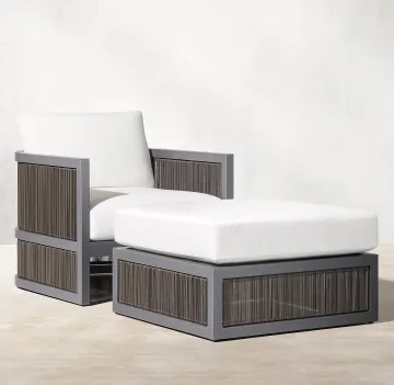 Aluminum Outdoor Garden Classic French Footrest Sofa Set - Patio Furniture