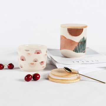 Modern Bone China Coffee & Tea Canister with Wooden Lid