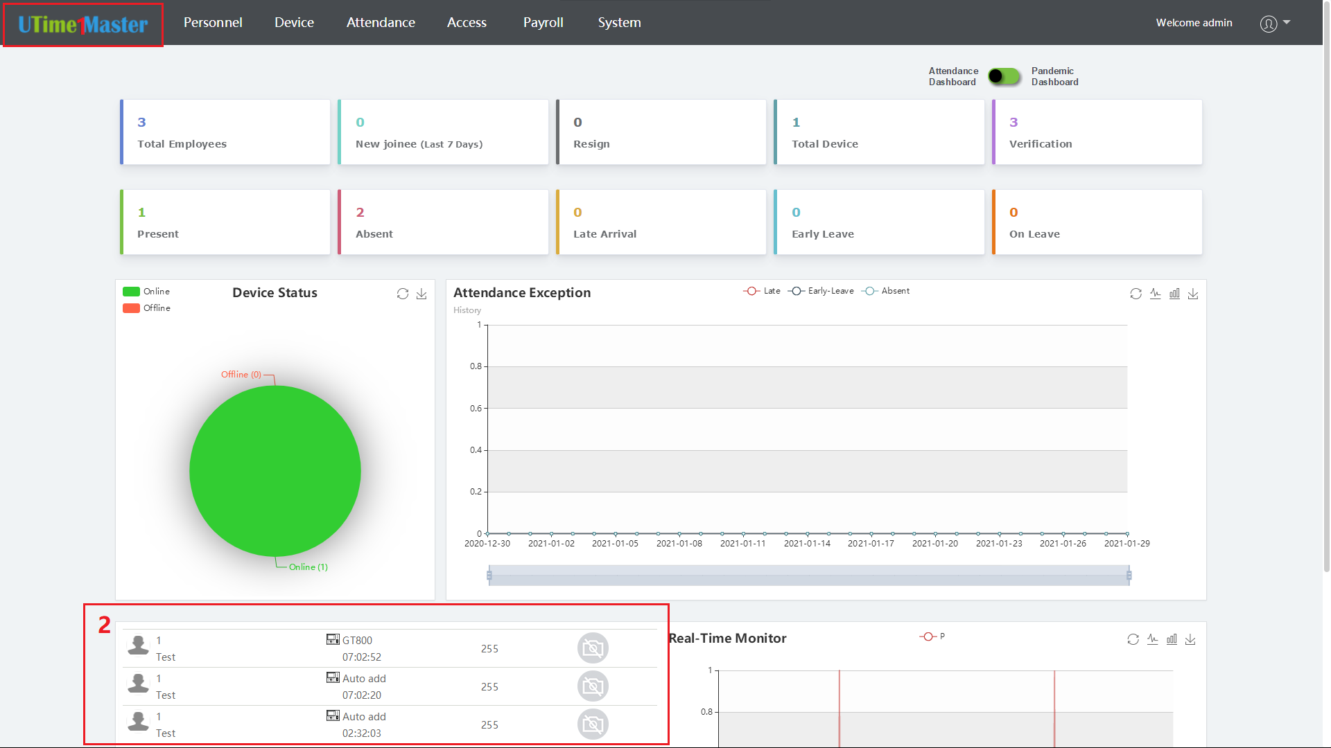 Real-Time monitoring of UTimeMaster software