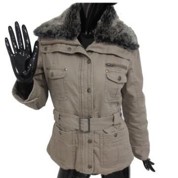 women\'s winter jacket  with fake fur  & waist belt