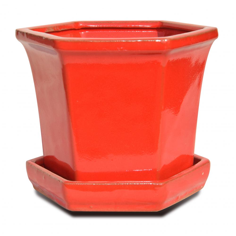 Manufactory Direct Ceramic Pot Glazed Frost Resistant Hexagon Flower Pot 01