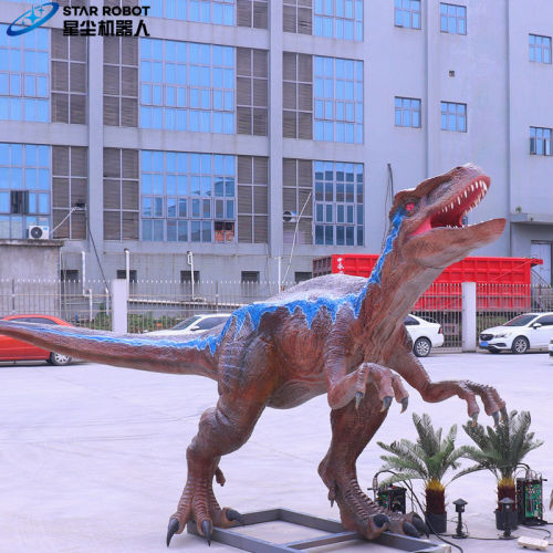 Animatronik Biru Velociraptor Realistis Panjang 3m