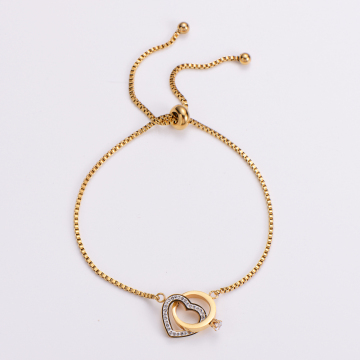 18K Gold Plated Stainless Steel Adjustable Slider Box Chain Diamond Heart Bracelet: Elegant Jewelry Accessory
