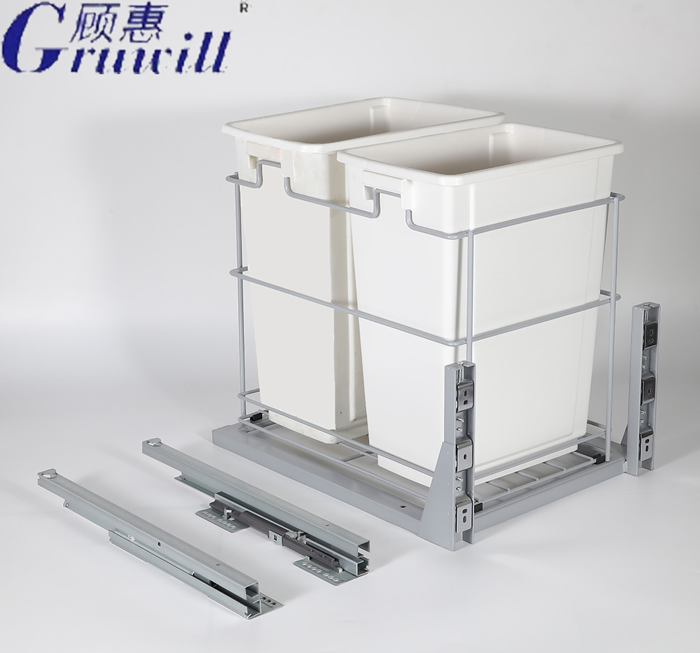 White kitchen trash can carrying damping track