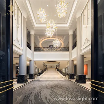 Hotel lobby hydrangea shape chandelier golden yellow high luxury custom chandelier Hotel project chandelier